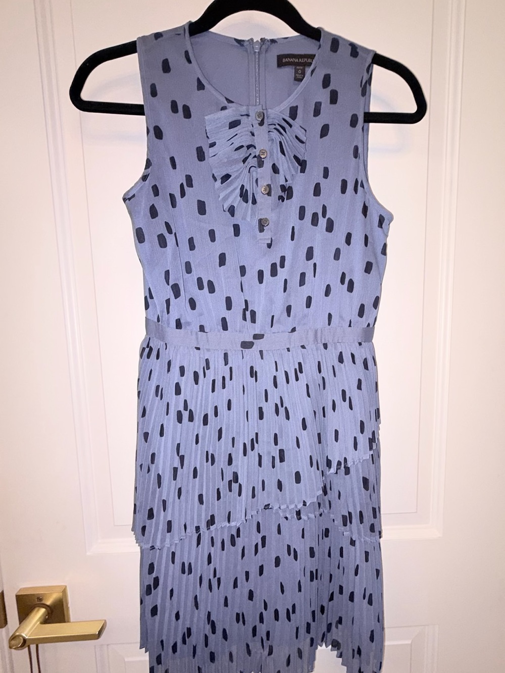 Banana Republic Light Blue Tiered Midi Dress with Black Dot Print